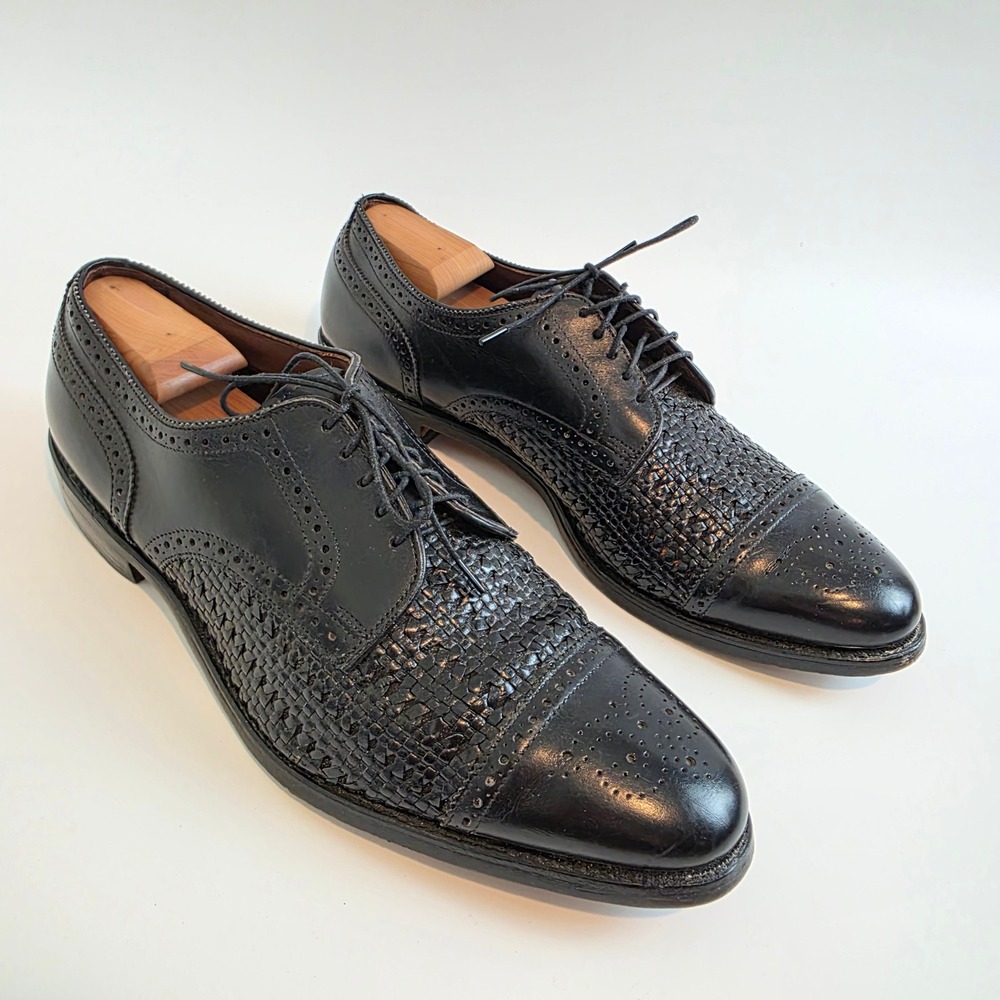 Allen Edmonds Sanford Black Leather Weaver Cap Toe Brogue Derby Shoes Mens 12 D